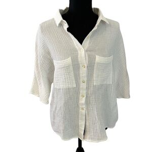 Natalie Busby Button Up Muslin T-shirt White Cotton Minimalist Size Small